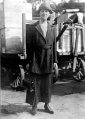 At train station in Akron after returning from India, 1920.